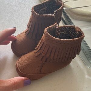 Brown Fringe Kids Moccasin Shoes